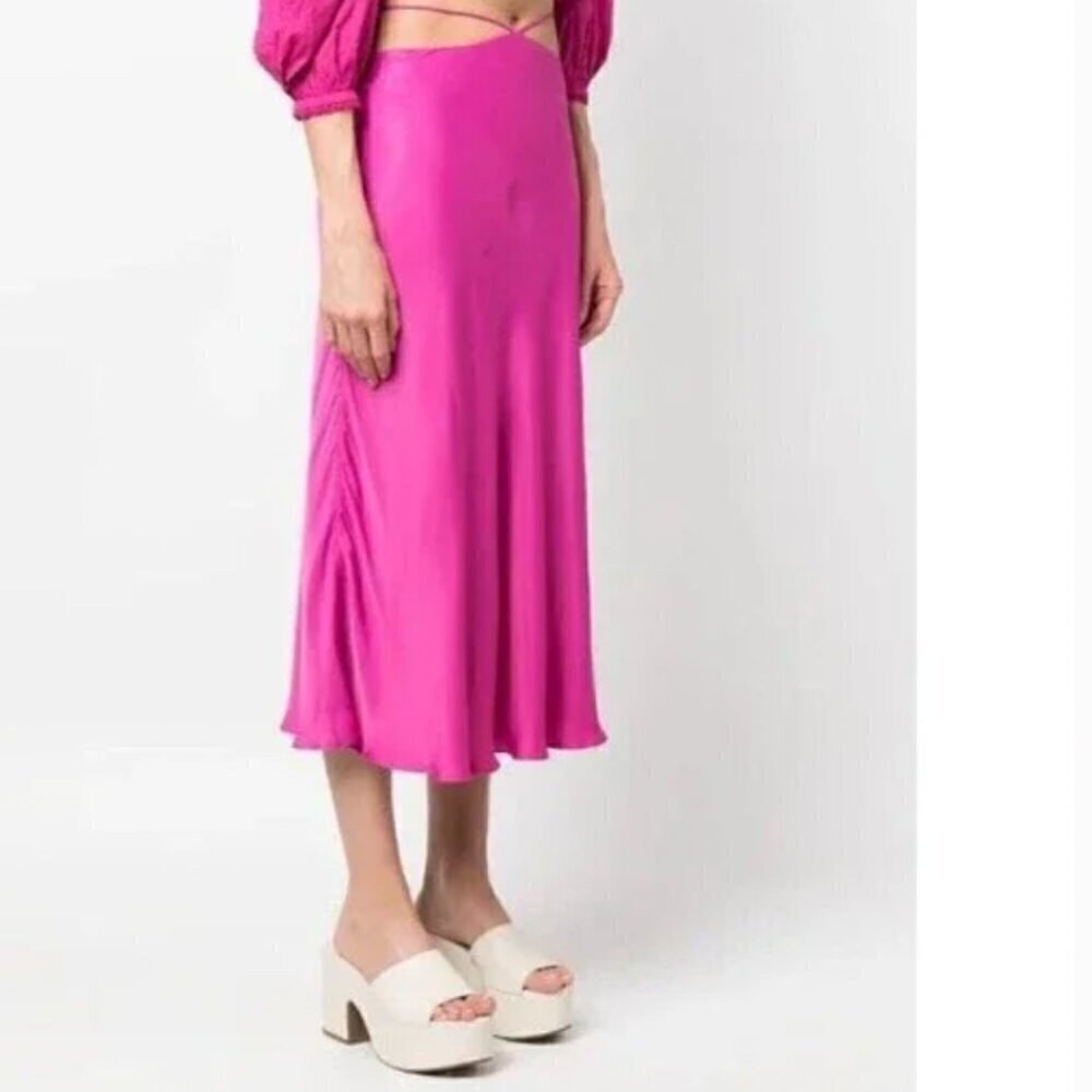 FARM RIO MIDI Skirt in Fuschia Beaded Tassels ECOVERO